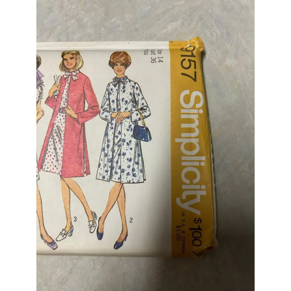 Vintage 1970 Simplicity Pattern #9157 Misses Women's Coat and Dress Size‎ 14